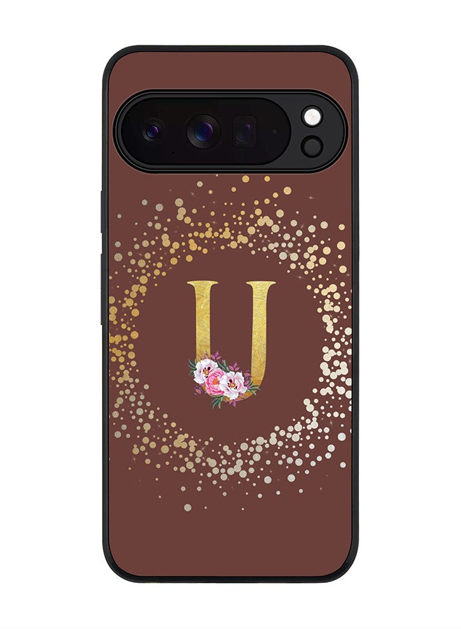 For Google Pixel 10 Pro Case,Slim fit Camera Protection, Shockproof Thin Phone cover  - Custom Monogram Floral - U  (Brown )